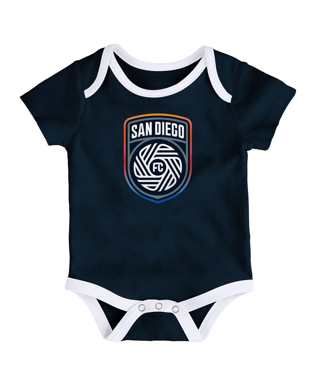 Outerstuff Newborn 3-pack Navy/heather Gray San Diego Fc Loyal Buddies Bodysuit Set