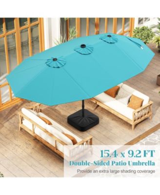 15 Feet Double-Sided Patio Umbrella with 48 LED Lights-Turquoise