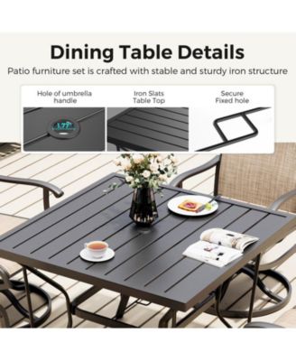 Outdoor 5-Piece Metal Patio Dining Set with and 4 Textilene Swivel Chairs and Square Table