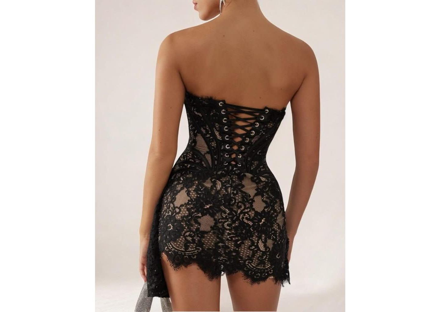 Женское платье Heiress Beverly Hills Lace Corset Draped Mini, цвет: Чёрный — фото 3