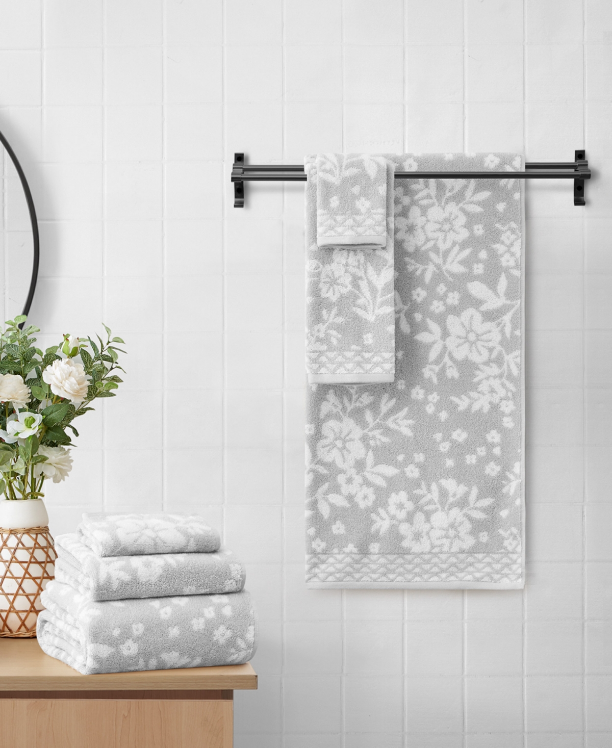 Lucky Brand Folk Floral Cotton 6-pc. Bath Towel Set In Gray