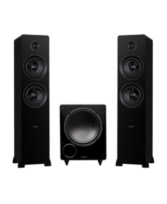 Ai81 Powered Floorstanding Speakers (Bamboo), DB10 10" Powered Subwoofer (Black), 15ft RCA Subwoofer Cable