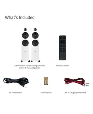 Ai81 Powered Floorstanding Speakers (Bamboo), DB10 10" Powered Subwoofer (Black), 15ft RCA Subwoofer Cable