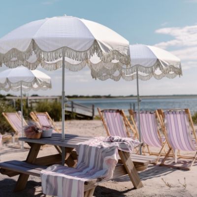 LAGarde 3 Pack 6Ft Fringe Patio Umbrella with Push Button Tilt Carry Bag UV30+ Outdoor Yard Lawn Yard Party Purple Stripe