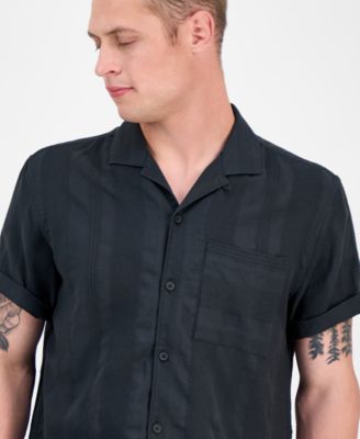 Men's Ford Short Sleeve Textured Striped Button-Front Camp Shirt, Exclusively at Macy's