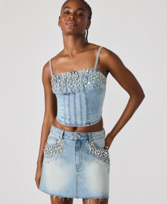 Women's Eras Embellished Cotton Denim Mini Skirt
