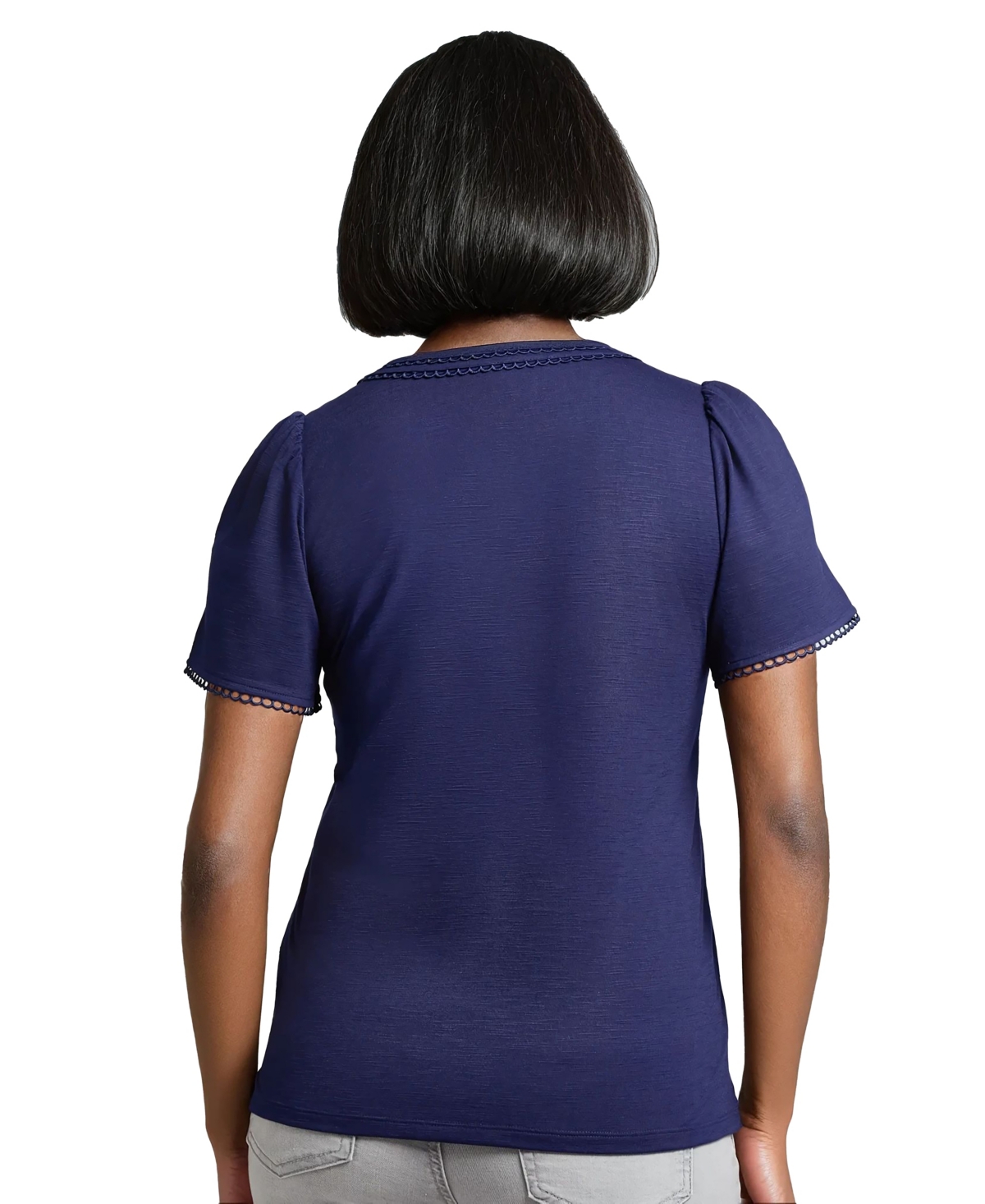 Jones New York Womens Drapey Split Neck Short Sleeve Top Xs Pxl In Blue