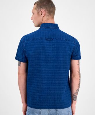 Men's Short Sleeve Striped Denim Button-Front Shirt, Exclusively at Macy's