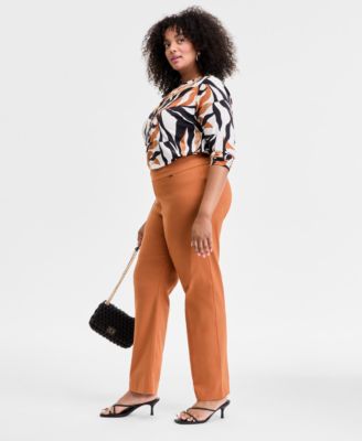Plus Size Mid-Rise Pull-On Straight-Leg Pants, Created for Macy's 