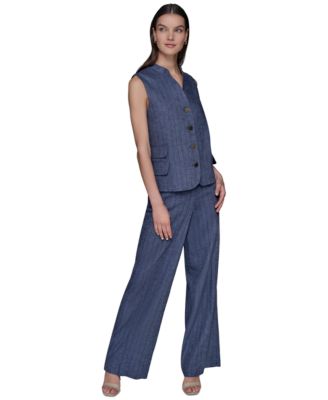 Women's Pinstripe Button-Front Vest