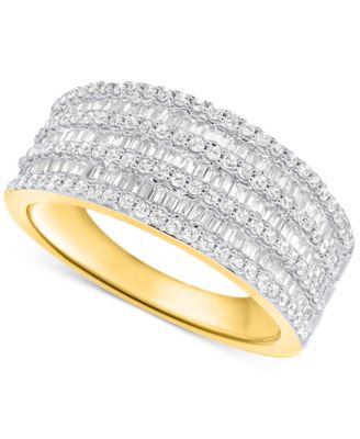 Macy's - Diamond Round & Baguette Multirow Statement Ring (1 ct. t.w.) in Sterling Silver