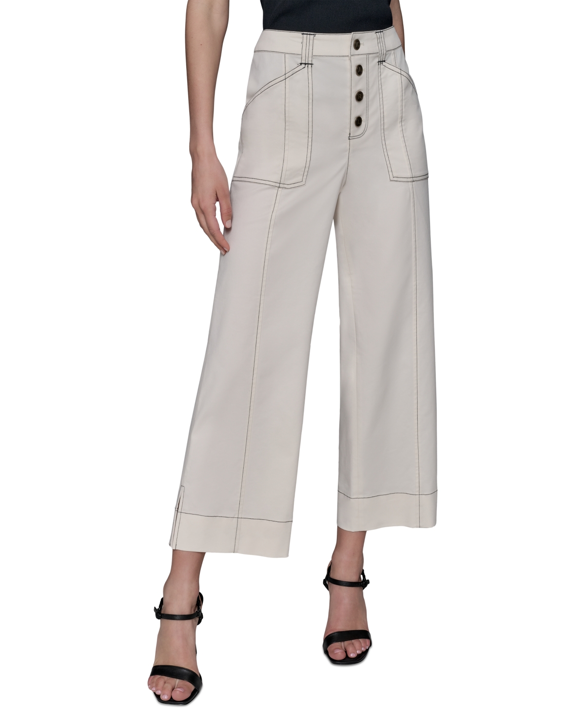 Women's Stitch-Trimmed Cropped Pants - Black