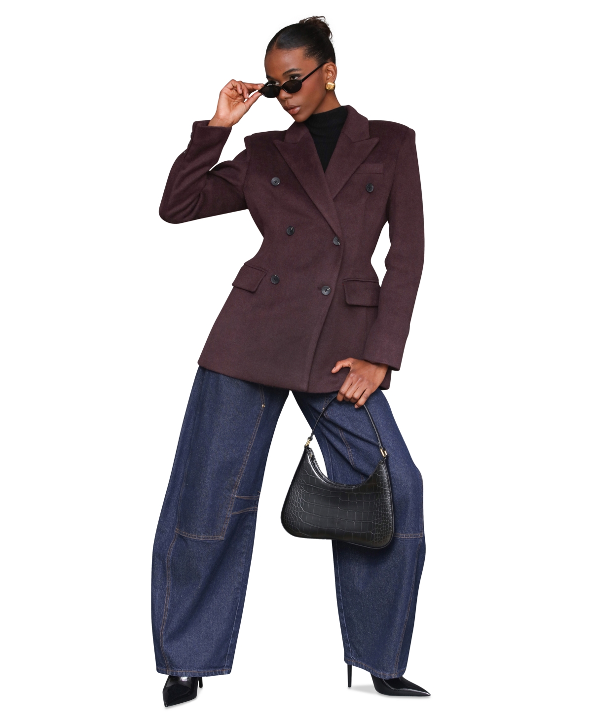Avec Les Filles Hourglass Blazer Coat In Purple