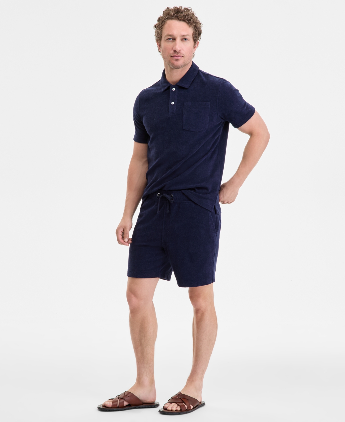 Men's Solid Terry Cloth Shorts, Exclusively at Macy's - Dark Blue