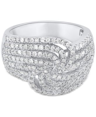 Diamond Multirow Swirl Statement Ring (1 ct. t.w.) in Sterling Silver