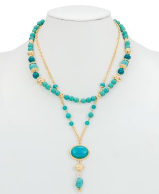Gold-Tone Mixed Stone Convertible Layered Lariat Necklace, 18" + 3" extender