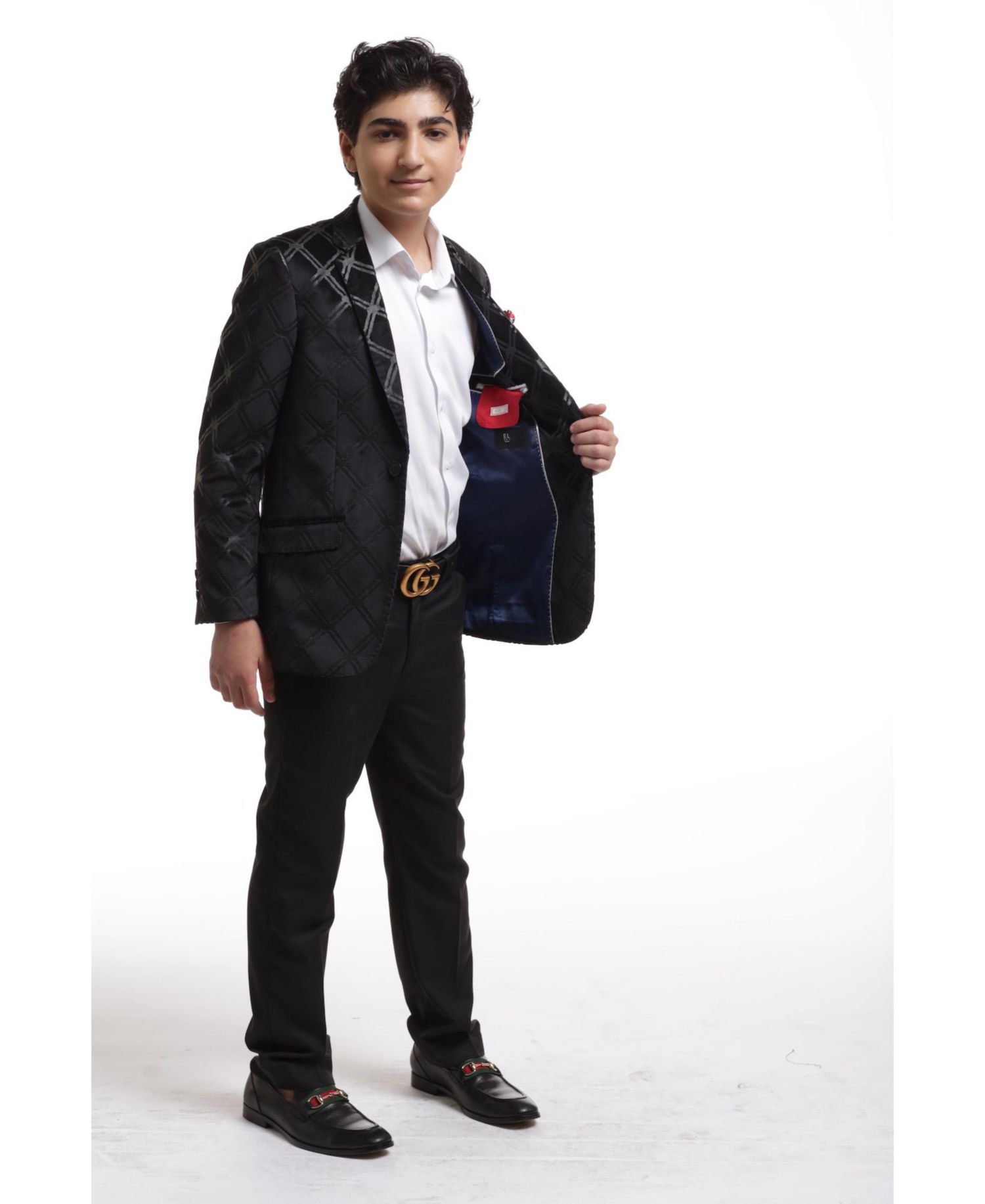 Toddler Black Slim Fit Plaid Jacket