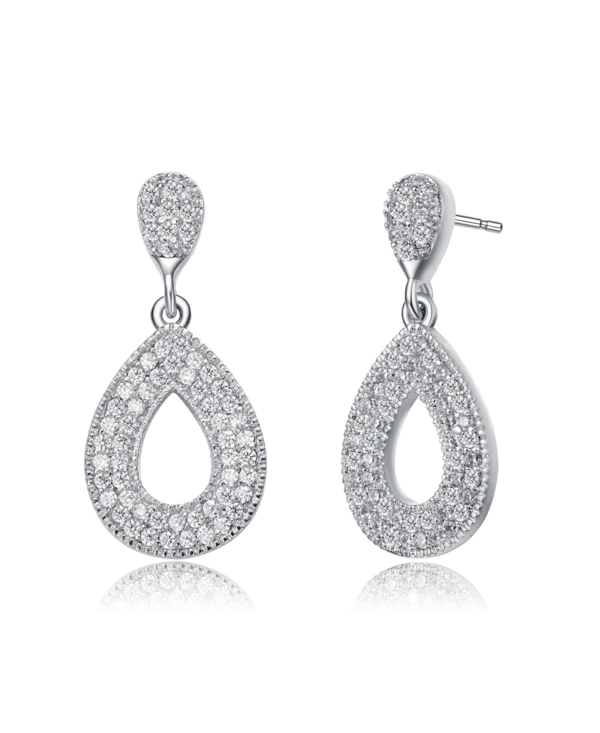 White Gold Plating with Clear Cubic Zirconia Pear Drop Earrings - White