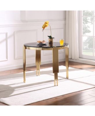Round Glass Dining Table (38.6") w/ Polished Gold Legs