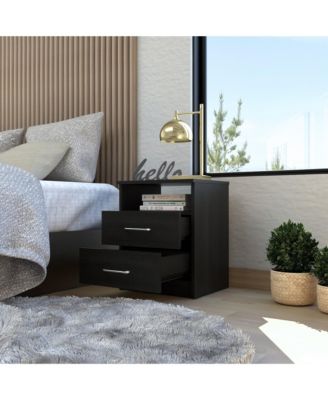 Nightstand with Open Compartment and Two Drawers for Bedroom Storage and Bedside Use