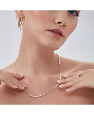 Baroque Irregular Pearl Jewelled Sterling Silver Chain Necklace In Gold