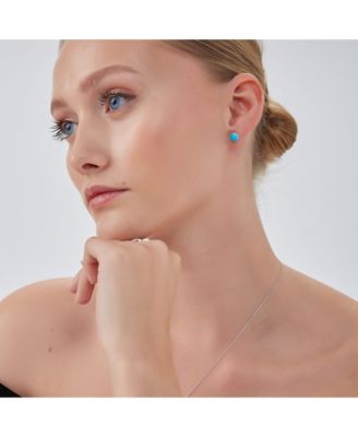 Blue Turquoise Dome Sterling Silver Stud Earrings