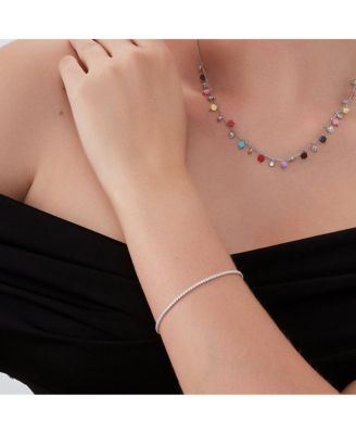 White Fine Opal Tennis Bracelet In Sterling Silver & Adjustable