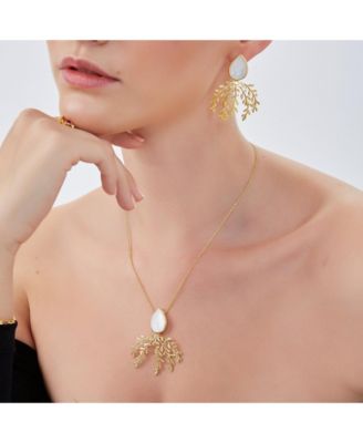 Mother Of Pearl Olive Branch Sterling Silver Necklace