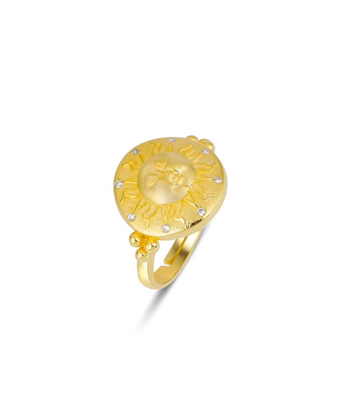 Sun Face Embossed Sterling Silver Medal Ring - Gold