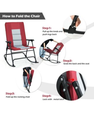 Foldable Rocking Padded Portable Camping Chair with Backrest and Armrest