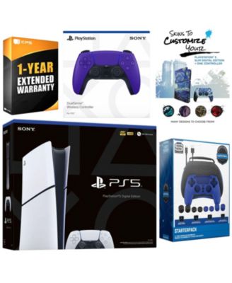 Playstation 5 Slim Digital with Extra Chroma Indigo Controller, Gamer Starter Kit and MightySkins Decal Voucher + 1 Year CPS Extended Warranty
