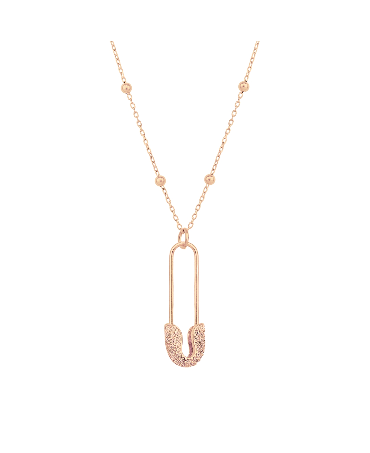 Sterling Silver Jewelled Safety Pin Necklace With Beaded Chain - Rose gold