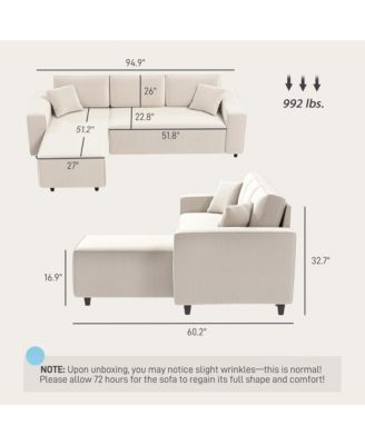 Chaise Sectional Sofa, Corduroy Fabric Corner Couch, Light