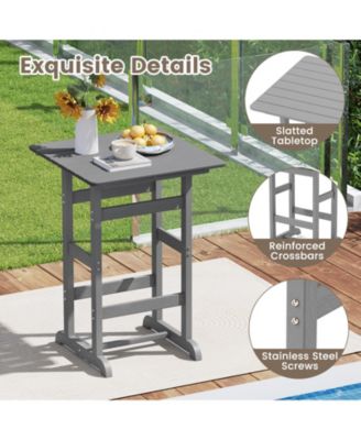 30 Inch Square Bar Table Dining Table with Slatted Tabletop for Poolside-Gray