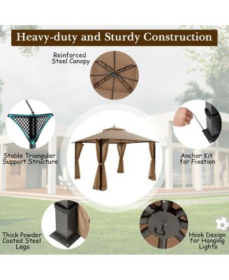 12 x 10 Feet Outdoor Double Top Patio Gazebo with Netting