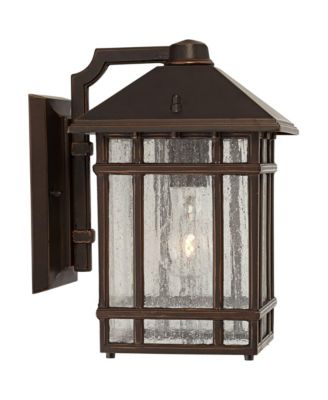 Sierra Craftsman Mission Outdoor Wall Light Fixtures Set of 2 Rubbed Bronze 11" Seedy Glass for Post Exterior Barn Deck House Porch Yard