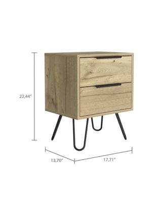 Two Drawer Nightstand in Faux Wood Finish for Bedside or Living Room