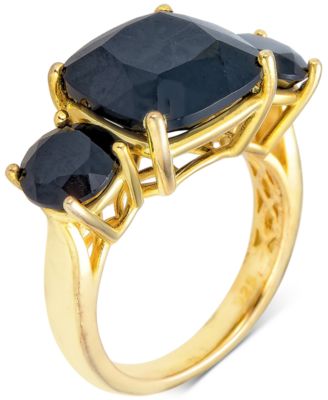 Macy's - Black Onyx Cushion & Round Triple Stone Statement Ring in 14k Gold-Plated Sterling Silver