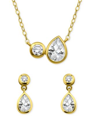 2-Pc. Set Cubic Zirconia Pear & Round Pendant Necklace & Drop Earrings in Sterling Silver, Exclusively at Macy's