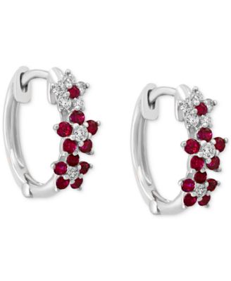 Ruby (1/3 ct. t.w.) & Diamond (1/8 ct. t.w.) Extra-Small Hoop Earrings in 14k Yellow Gold, 0.15" (Also Available in White Gold)