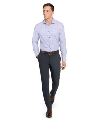 Men's Slim Fit Square Plaid 4-Way Stretch Performance Dress Shirt 