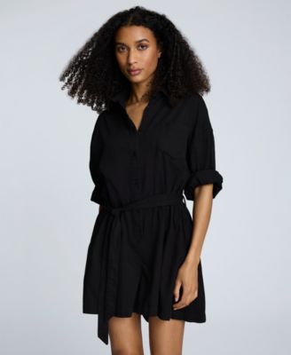 Kenneth Cole - Women's Cotton Button-Front Long-Sleeve Romper
