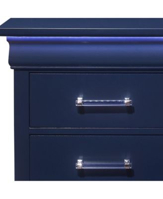 Solid Wood Nightstand with Two Drawers and Built-In Light for Bedroom