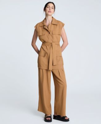 Womens Vision Twill Belted Cargo Vest Double Pleat Wide Leg Pants