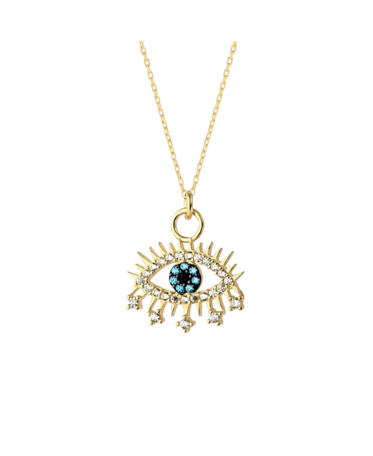 Evil Eye Blue Eye Eyelash Sterling Silver Pendant Necklace - Gold