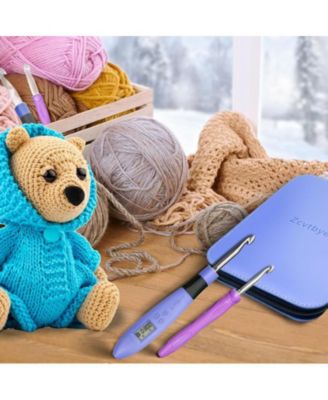 Rechargeable Lighted Crochet Hook Set with Stitch Counter, 22 Interchangeable Metal Heads, Ergonomic Handle – Gift for Knitters