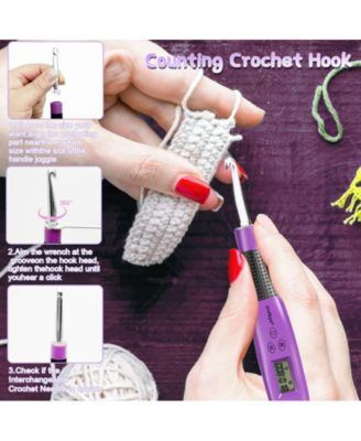Rechargeable Lighted Crochet Hook Set with Stitch Counter, 24 Interchangeable Metal Heads, Ergonomic Handle – Gift for Knitters