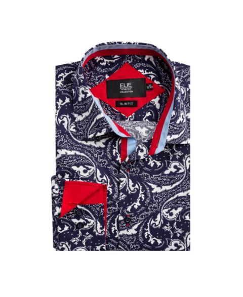Рубашка Elie Balleh Navy Paisley Pattern Slim Fit Shirt для мальчиков, цвет: Тёмно-синий