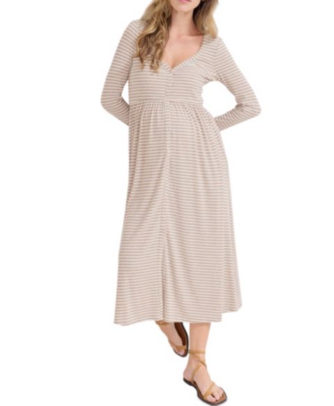 Женское платье HATCH Collection Maternity The Softest Rib Nursing Friendly, цвет: Слоновая кость полосатый