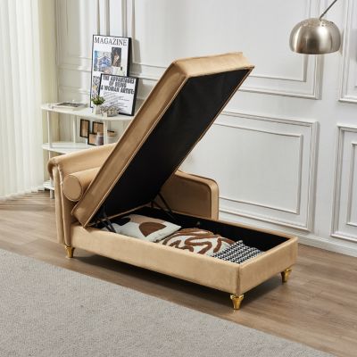 Modern Upholstery Chaise Lounge Chair With Storage Velvet (Khaki)